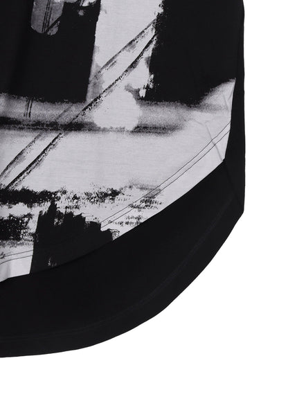 SILKETTE JERSEY PAINT PATTERN HEM JUMBO LONG SLEEVED T-SHIRT