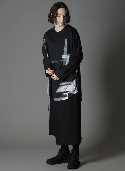 SILKETTE JERSEY PAINT PATTERN HEM JUMBO LONG SLEEVED T-SHIRT