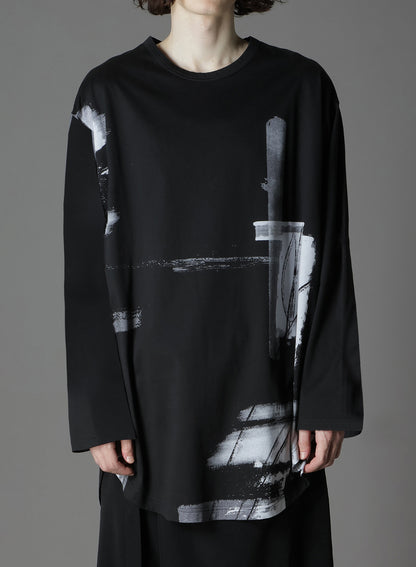 SILKETTE JERSEY PAINT PATTERN HEM JUMBO LONG SLEEVED T-SHIRT