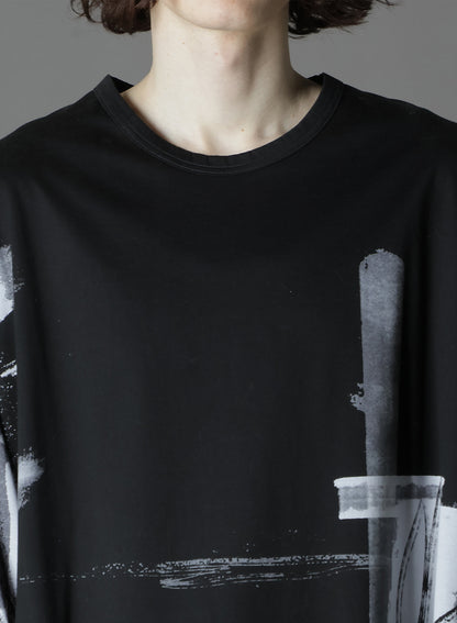 SILKETTE JERSEY PAINT PATTERN HEM JUMBO LONG SLEEVED T-SHIRT