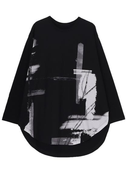 SILKETTE JERSEY PAINT PATTERN HEM JUMBO LONG SLEEVED T-SHIRT