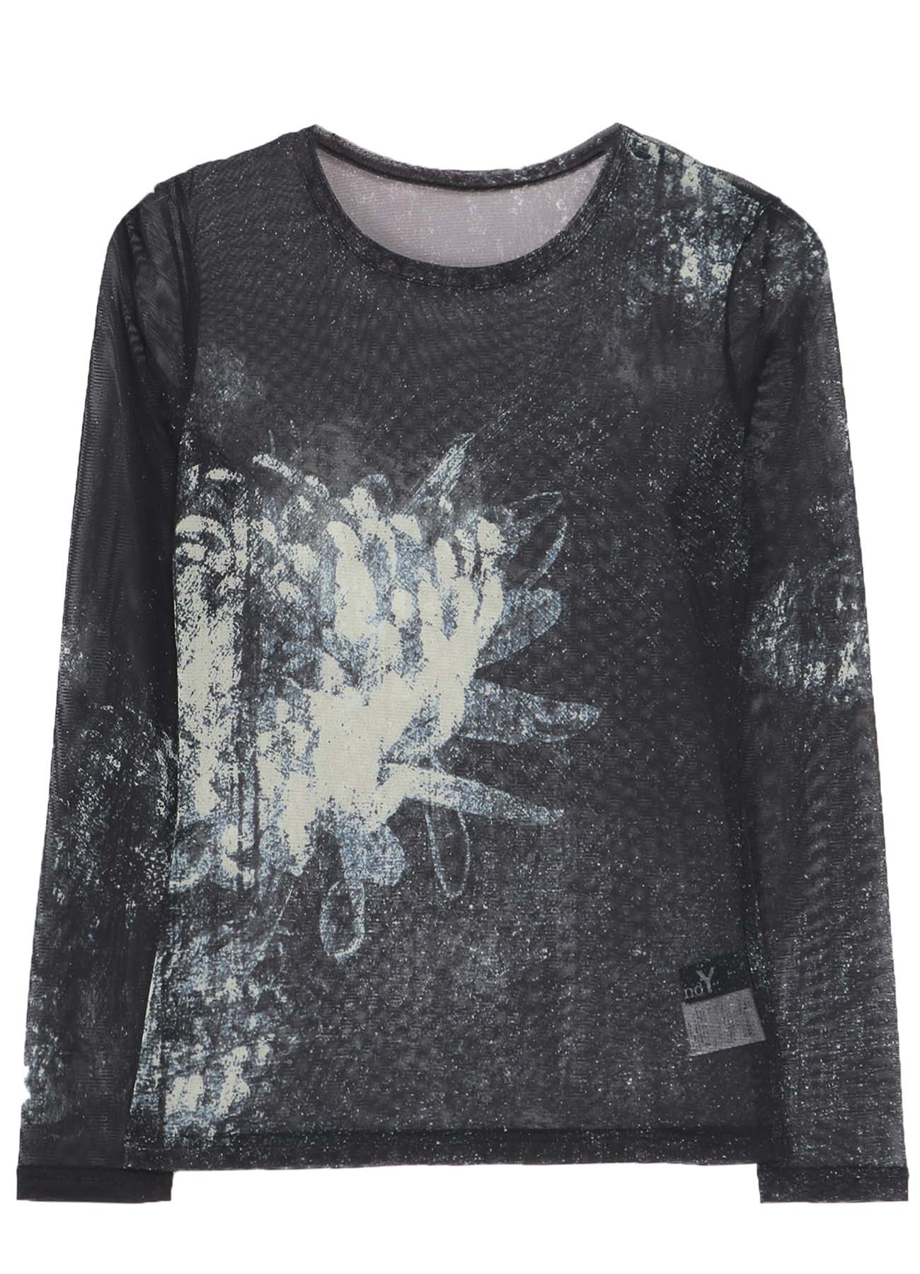 SOFT TULLE FLORAL PATTERN ROUND NECK TULLE
