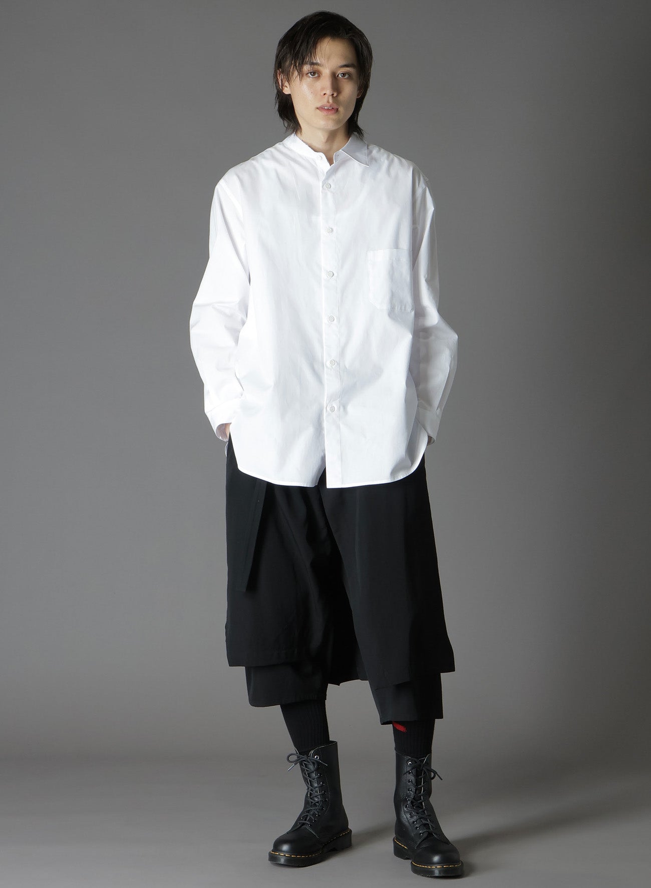 COTTON BROADCLOTH COLLAR CUT-OFF SHIRT
