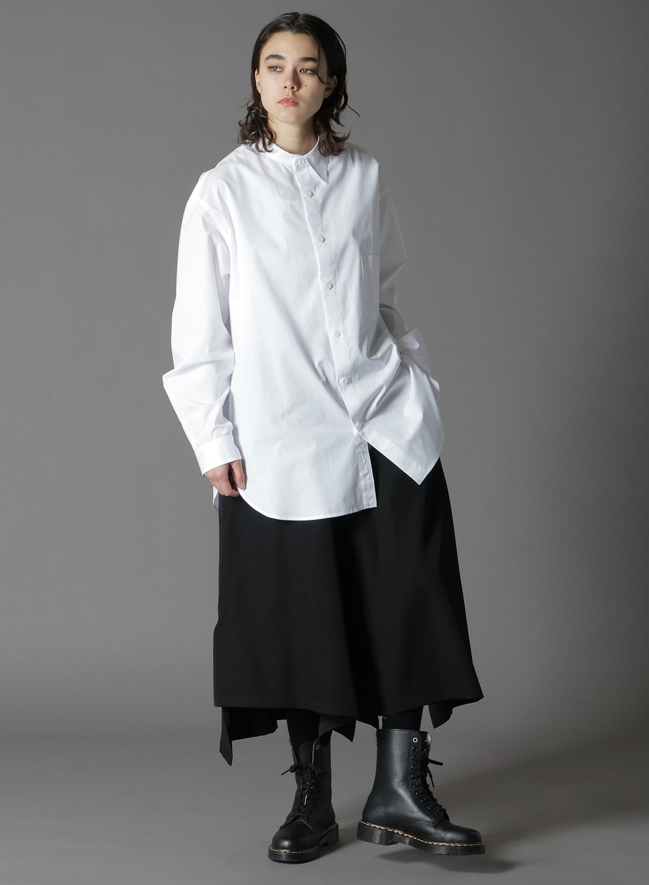 COTTON BROADCLOTH COLLAR CUT-OFF SHIRT
