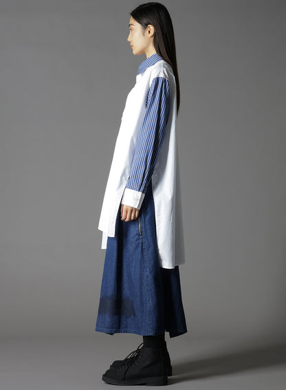 COTTON BROAD +  STRIPE  SWITCHING NON FUSIBLE SHIRTS
