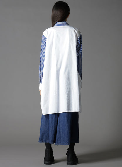 COTTON BROAD +  STRIPE  SWITCHING NON FUSIBLE SHIRTS
