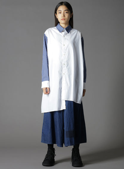 COTTON BROAD +  STRIPE  SWITCHING NON FUSIBLE SHIRTS