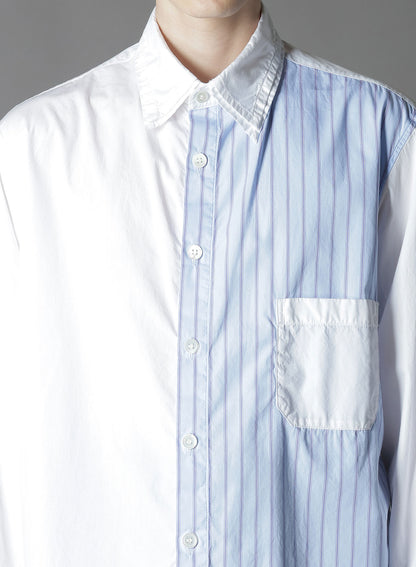COTTON BROAD +  STRIPE  SWITCHING LONG SLEEVE SHIRTS