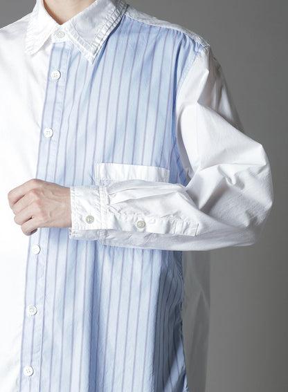 COTTON BROAD +  STRIPE  SWITCHING LONG SLEEVE SHIRTS