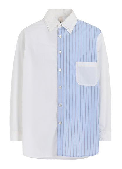 COTTON BROAD +  STRIPE  SWITCHING LONG SLEEVE SHIRTS