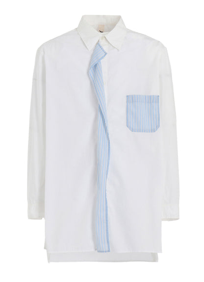 COTTON BROAD +  STRIPE  SWITCHING RUFFLE SHIRTS