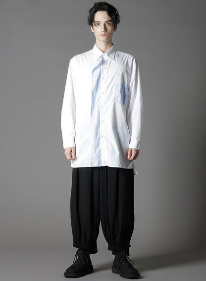 COTTON BROAD +  STRIPE  SWITCHING RUFFLE SHIRTS