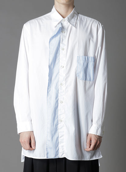 COTTON BROAD +  STRIPE  SWITCHING RUFFLE SHIRTS