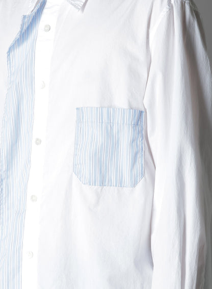 COTTON BROAD +  STRIPE  SWITCHING RUFFLE SHIRTS