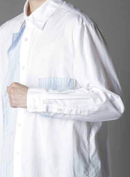 COTTON BROAD +  STRIPE  SWITCHING RUFFLE SHIRTS