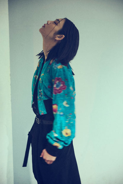 RAYON VELVET CHINESE FLOWER+NY SWITCHING MATERIAL SHORT JACKET