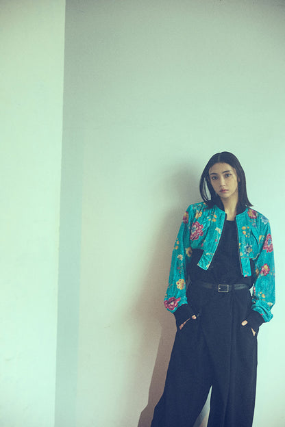 RAYON VELVET CHINESE FLOWER+NY SWITCHING MATERIAL SHORT JACKET