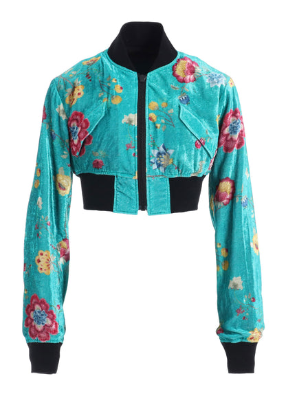 RAYON VELVET CHINESE FLOWER+NY SWITCHING MATERIAL SHORT JACKET