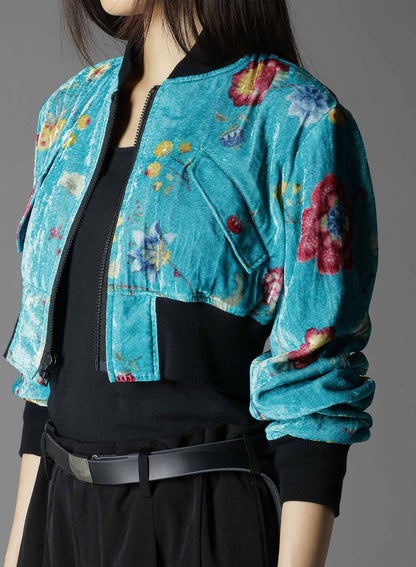 RAYON VELVET CHINESE FLOWER+NY SWITCHING MATERIAL SHORT JACKET