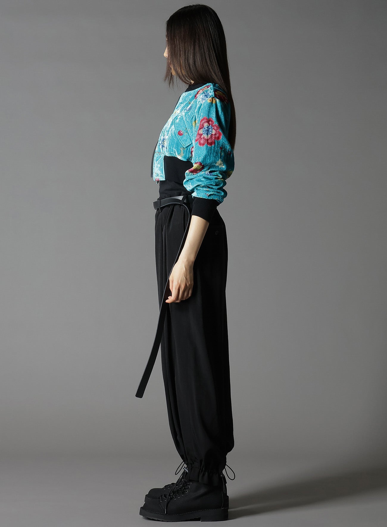 RAYON VELVET CHINESE FLOWER+NY SWITCHING MATERIAL SHORT JACKET