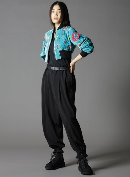 RAYON VELVET CHINESE FLOWER+NY SWITCHING MATERIAL SHORT JACKET