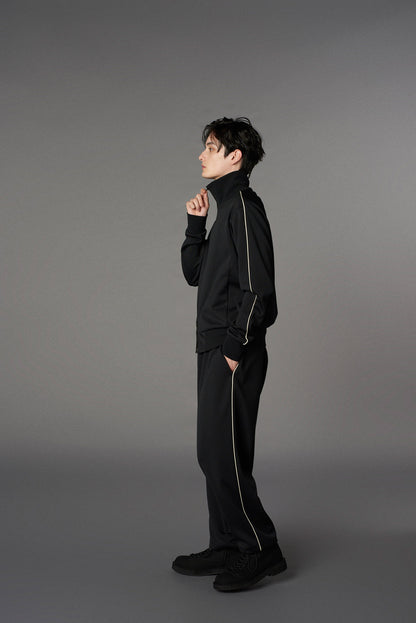 POLYESTER SMOOTH PIPING WIDE PANTS
