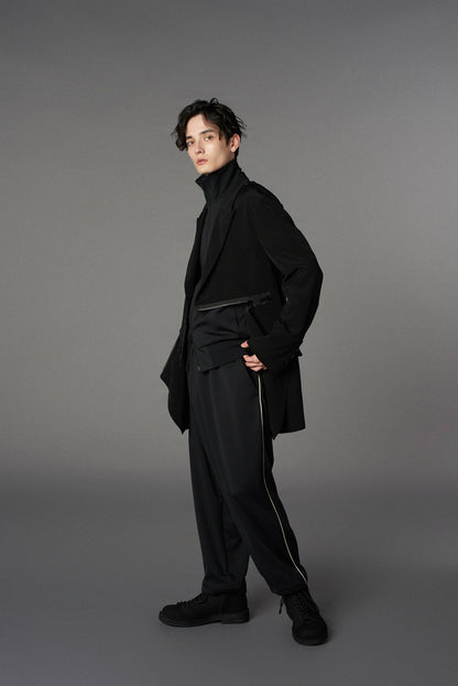 POLYESTER SMOOTH PIPING WIDE PANTS