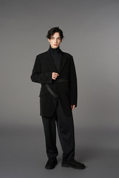 POLYESTER SMOOTH PIPING WIDE PANTS