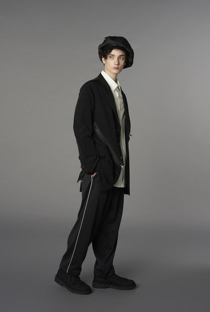 POLYESTER SMOOTH PIPING WIDE PANTS