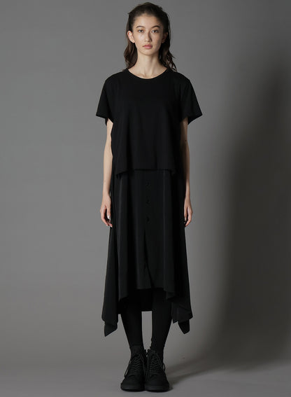 SILICON JERSEY+ CREPE DE CHINE DOCKING T-DRESS