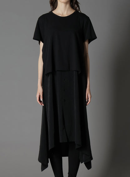 SILICON JERSEY+ CREPE DE CHINE DOCKING T-DRESS