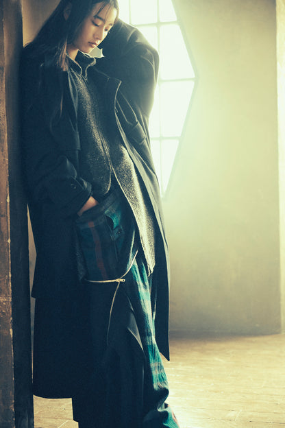 W/GABARDINE DOUBLE GAUZE  PLEATED WRAP PANTS