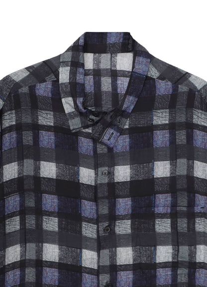 【PIECE UNIQUE/AOYAMA】PURPLE PLAID ASYMMETRY STAND COLLAR BLOUSE
