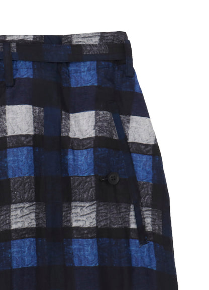 【PIECE UNIQUE/THE SHOP】BLUE PLAID GATHER DETAIL PANTS