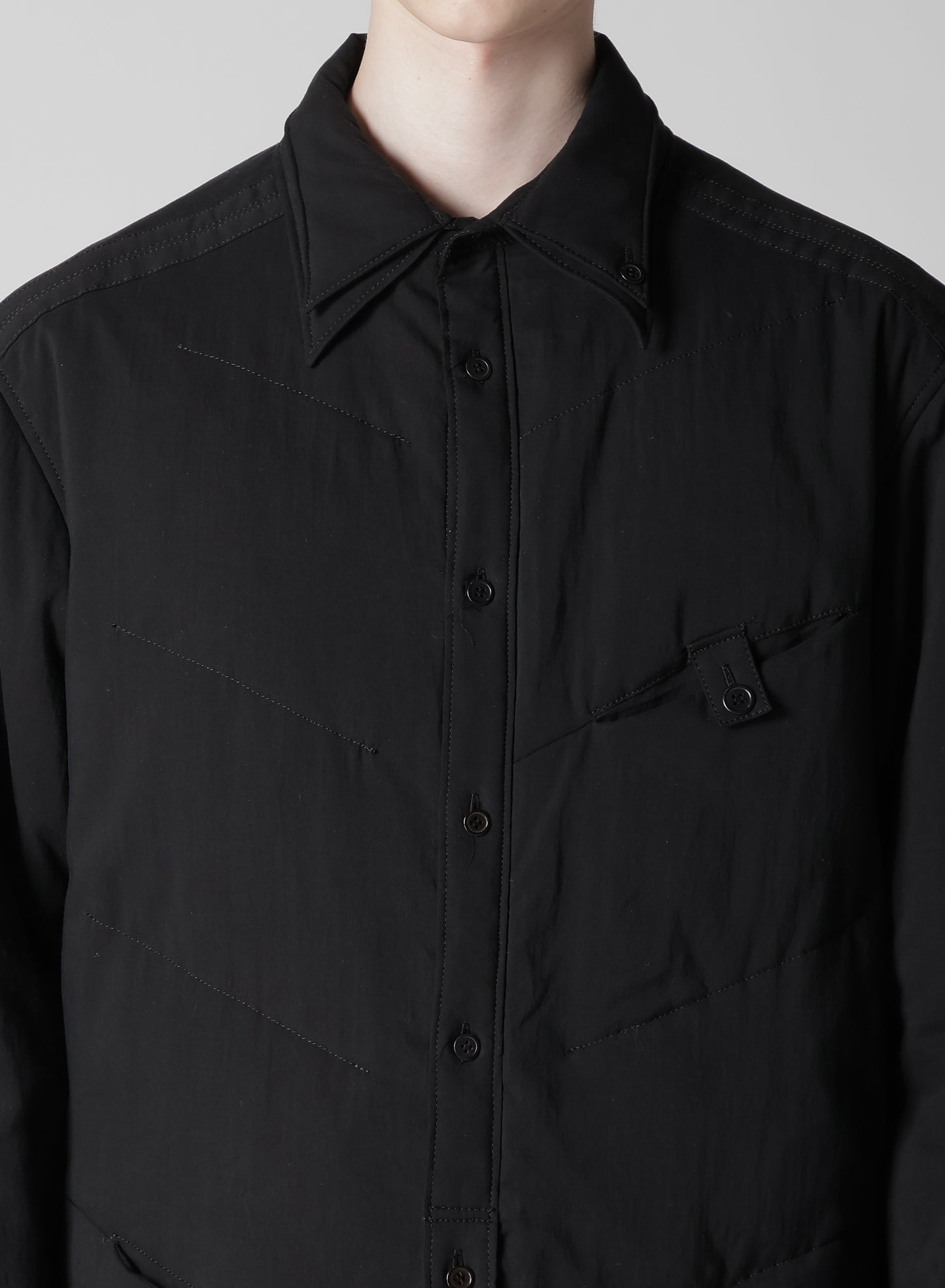 CELLULOSE LAWN 2COLLAR DIAGONAL PADDED BLOUSE