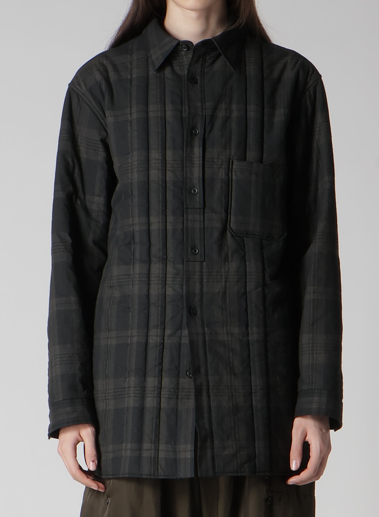 INK MADRAS PLAID PADDED BLOUSE