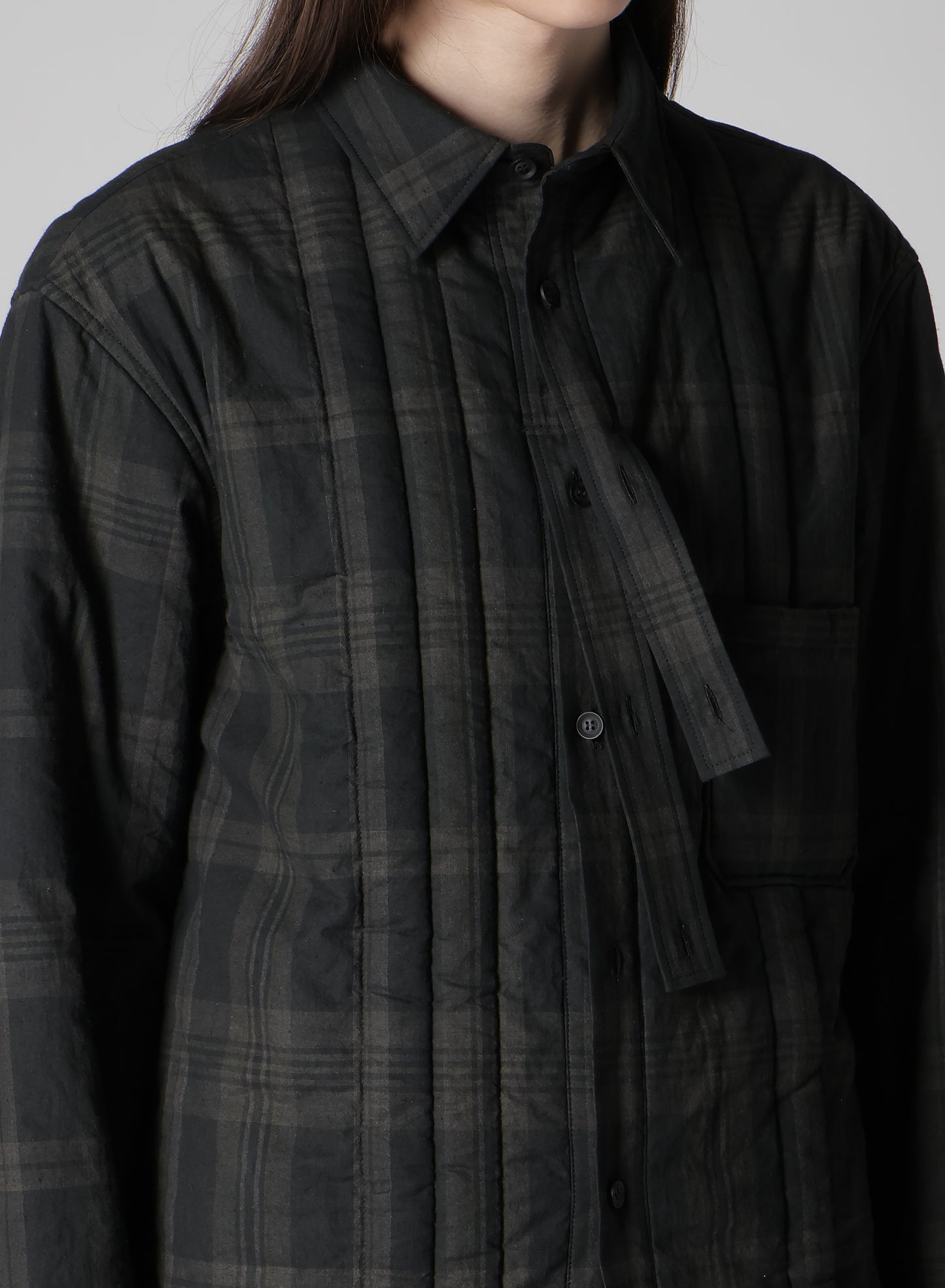 INK MADRAS PLAID PADDED BLOUSE