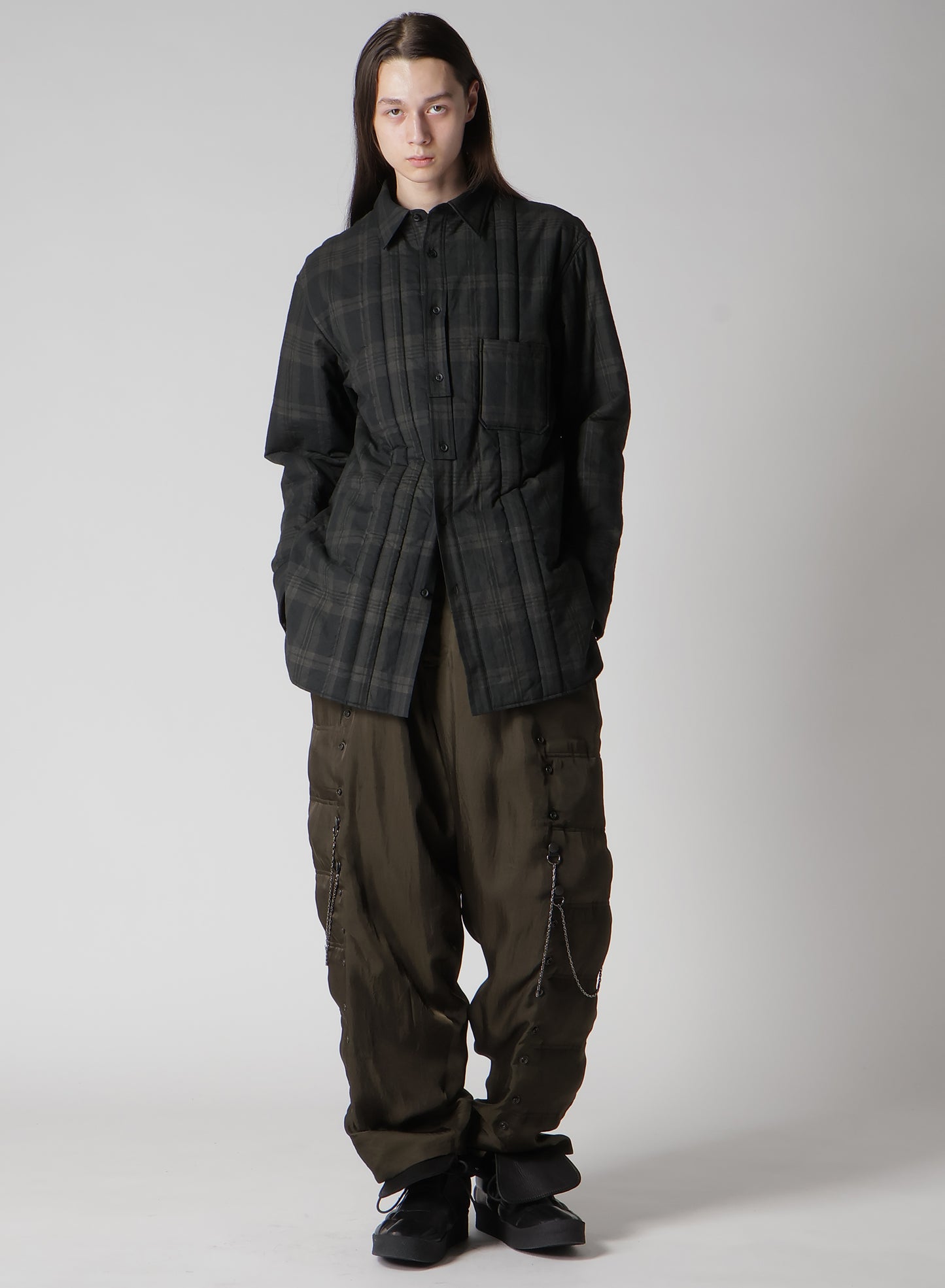 INK MADRAS PLAID PADDED BLOUSE