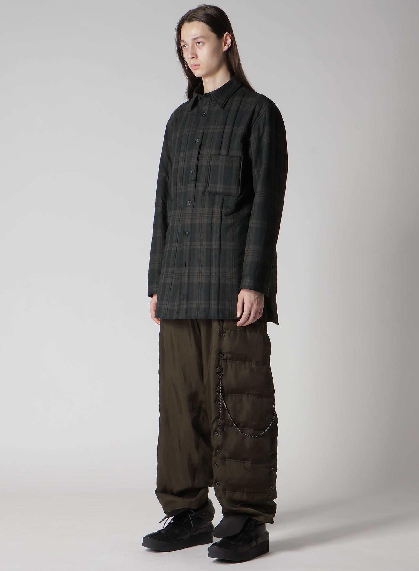 INK MADRAS PLAID PADDED BLOUSE
