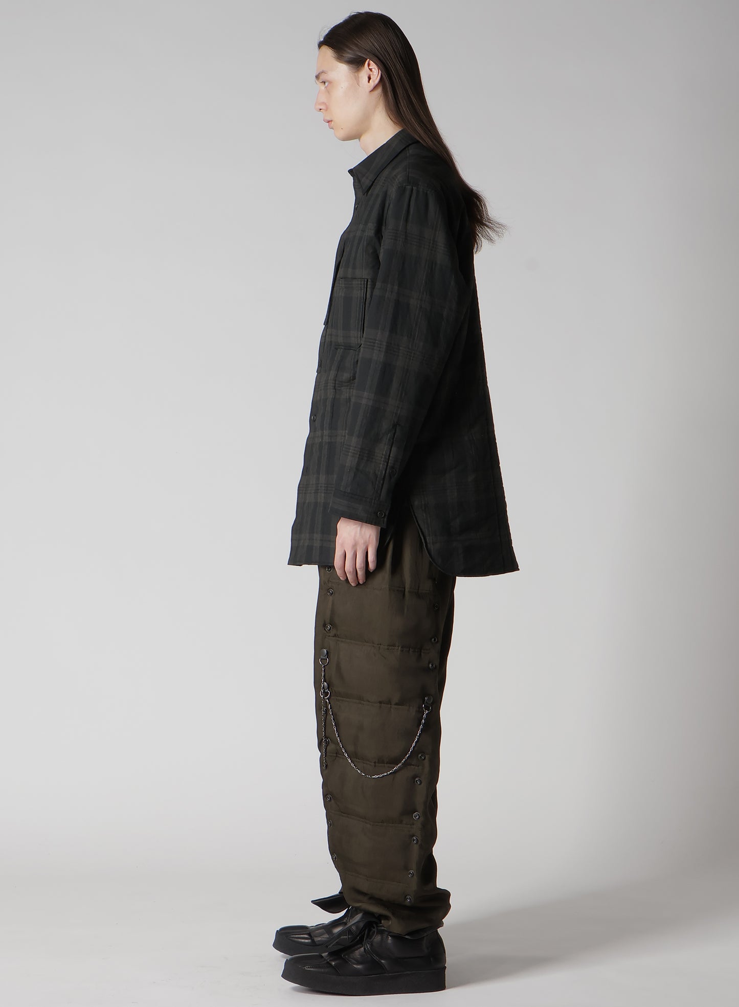 INK MADRAS PLAID PADDED BLOUSE