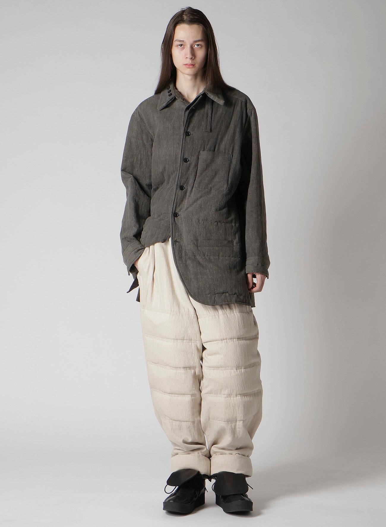 LINEN/COTTON SHEETING GUSSET COLLAR PADDED BLOUSE