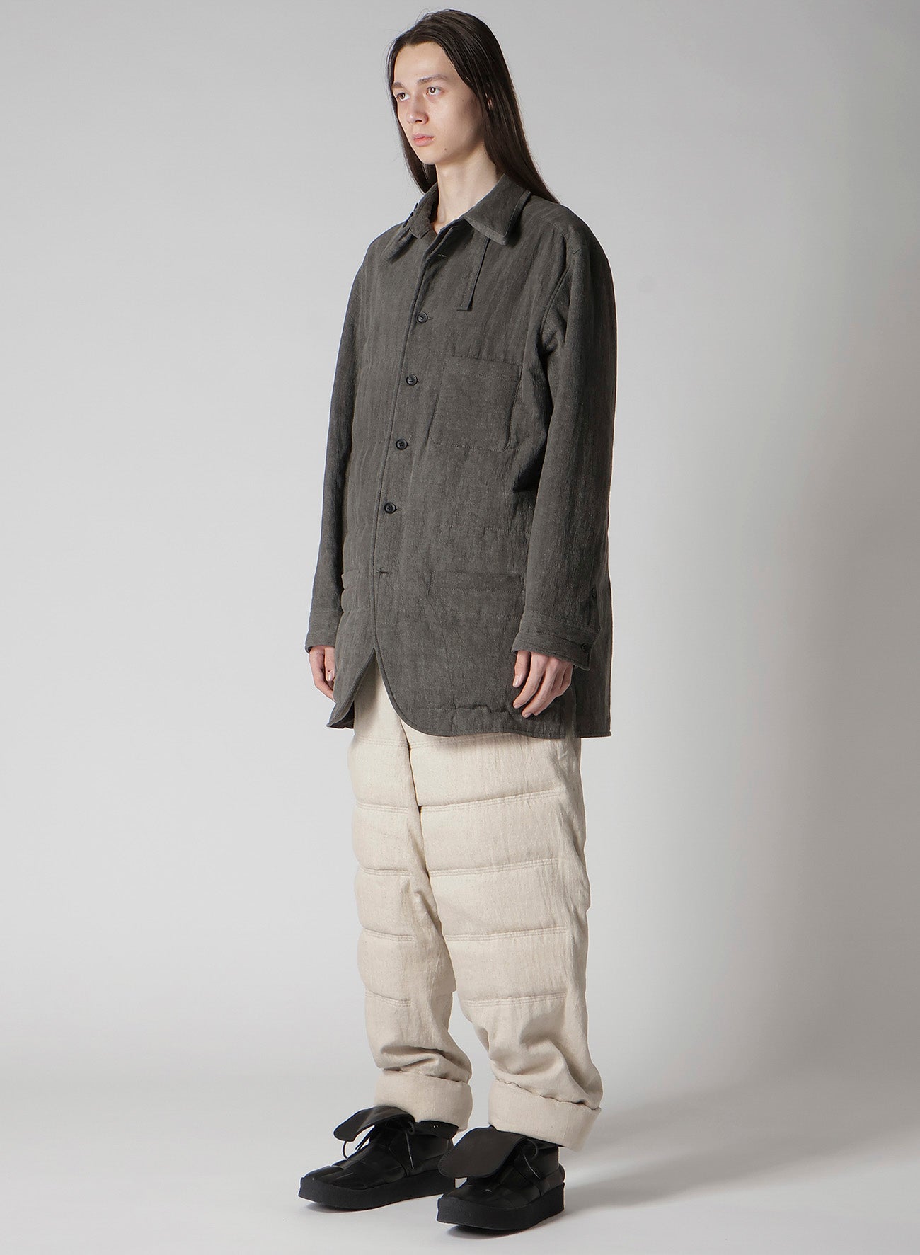 LINEN/COTTON SHEETING GUSSET COLLAR PADDED BLOUSE