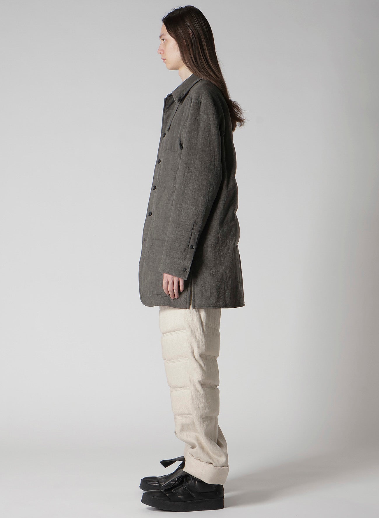 LINEN/COTTON SHEETING GUSSET COLLAR PADDED BLOUSE
