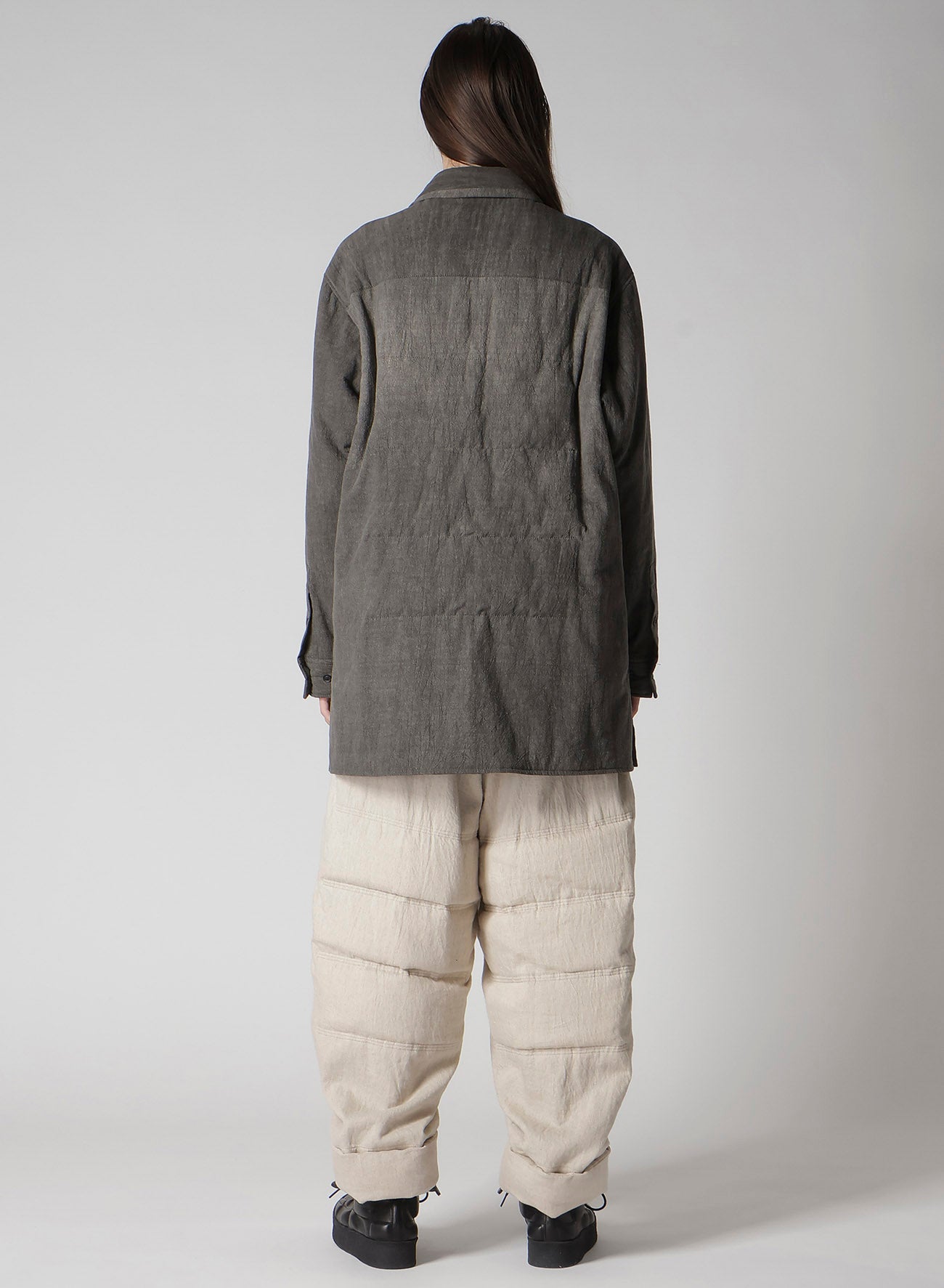 LINEN/COTTON SHEETING GUSSET COLLAR PADDED BLOUSE
