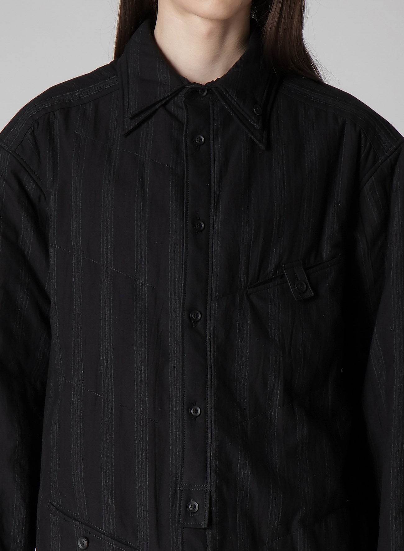 COTTON STRIPE 2COLLAR DIAGONAL PADDED BLOUSE