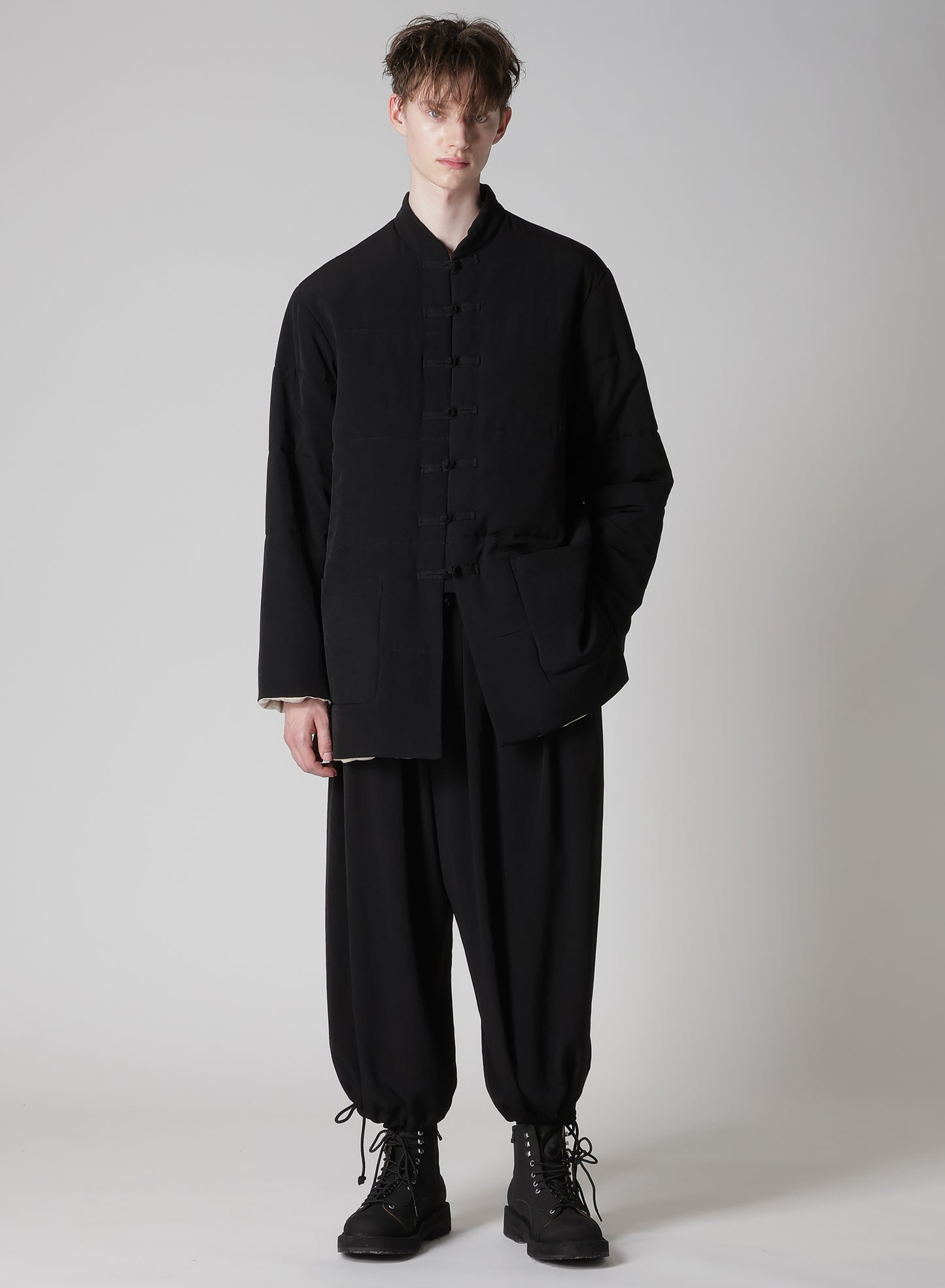 Ta TUXEDO STAND COLLAR REVERSIBLE PADDED BLOUSE