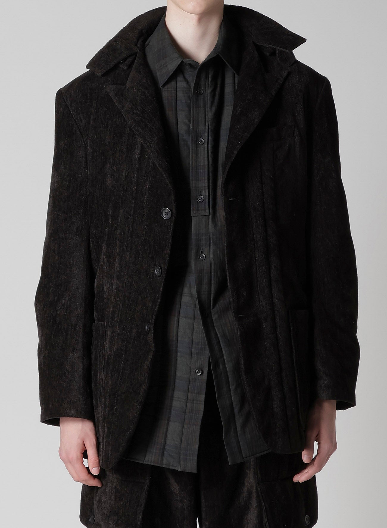 LINEN VELVET PADDED HOOD JACKET