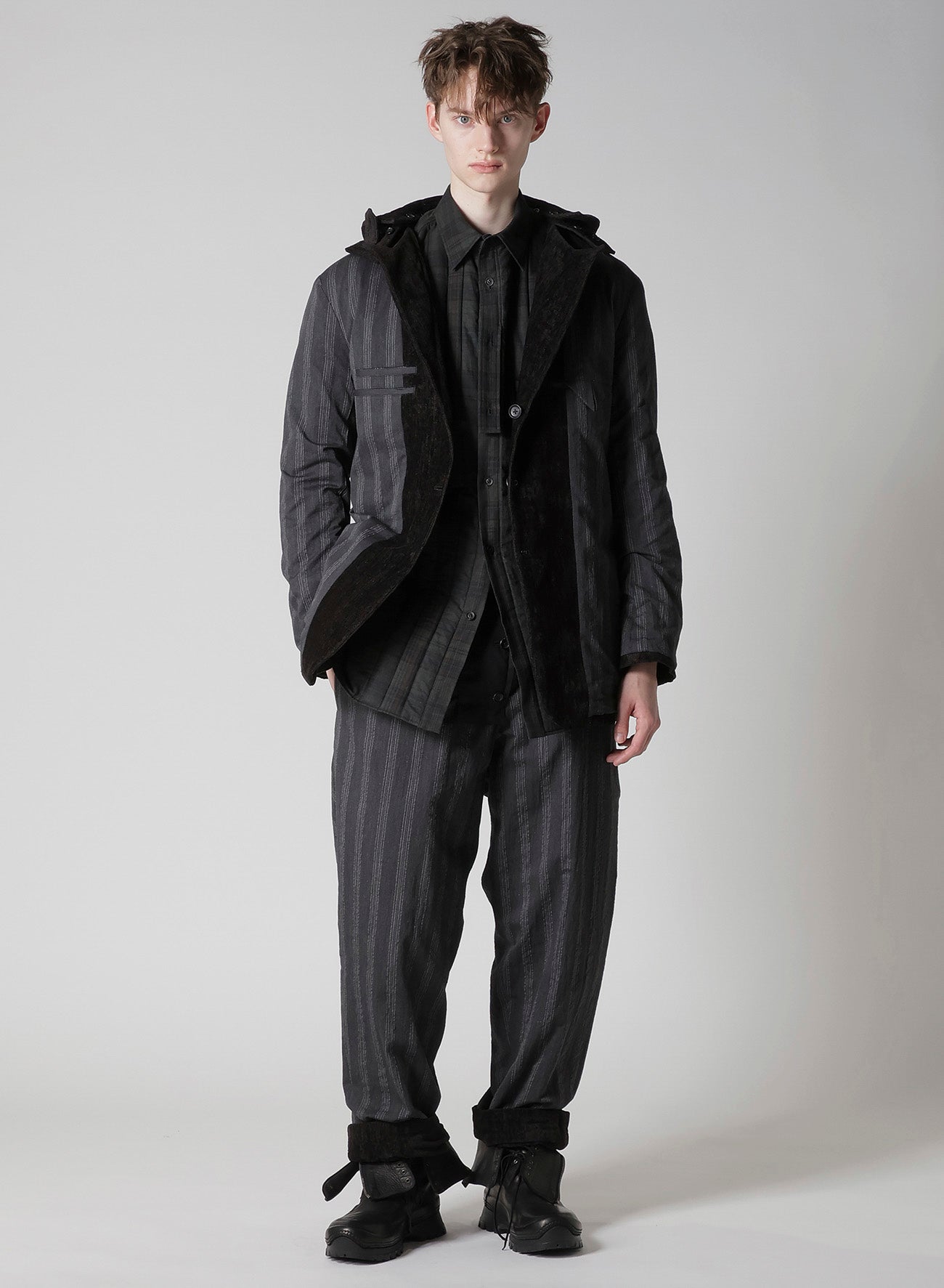 LINEN VELVET PADDED HOOD JACKET