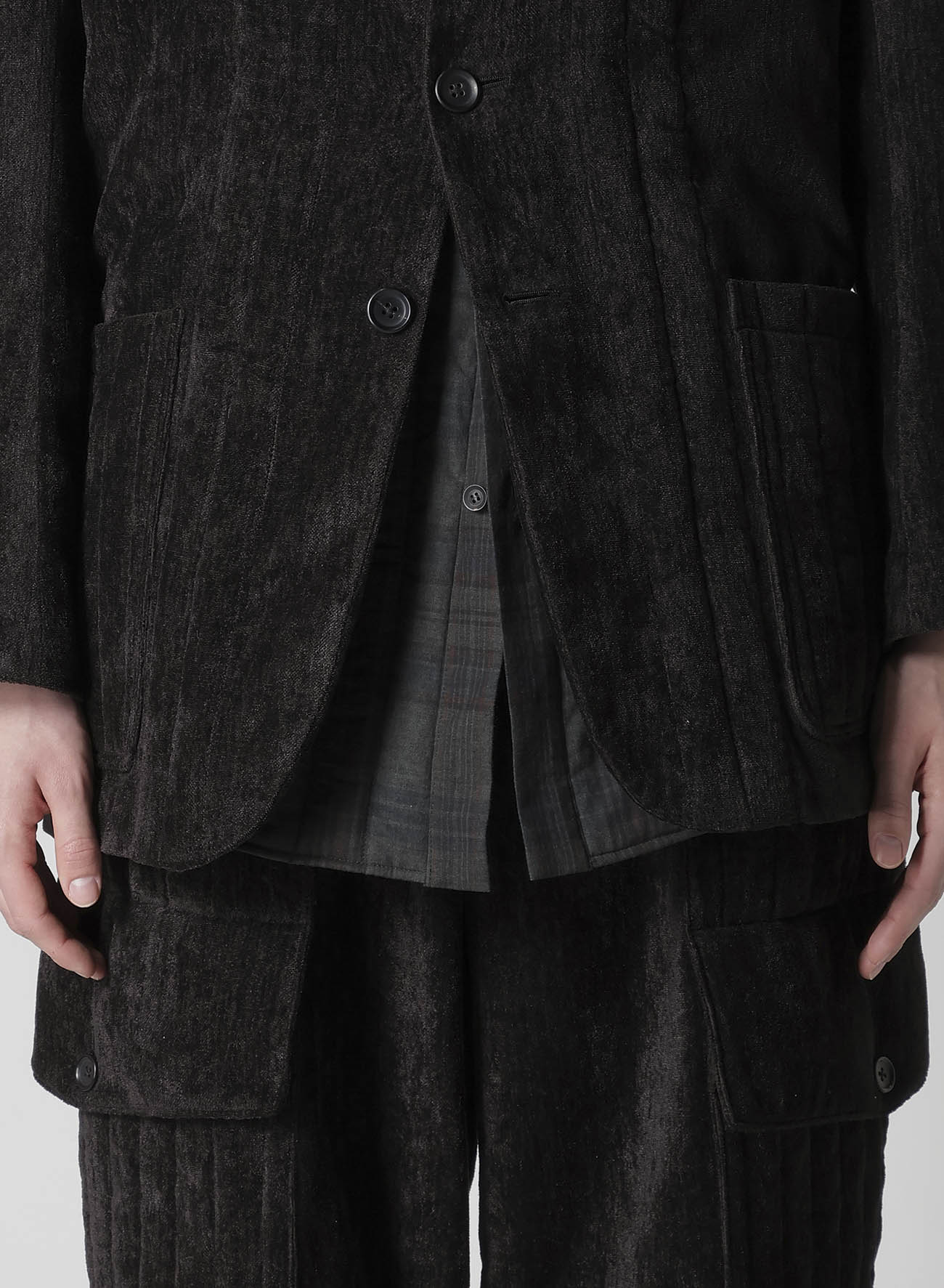 LINEN VELVET PADDED HOOD JACKET