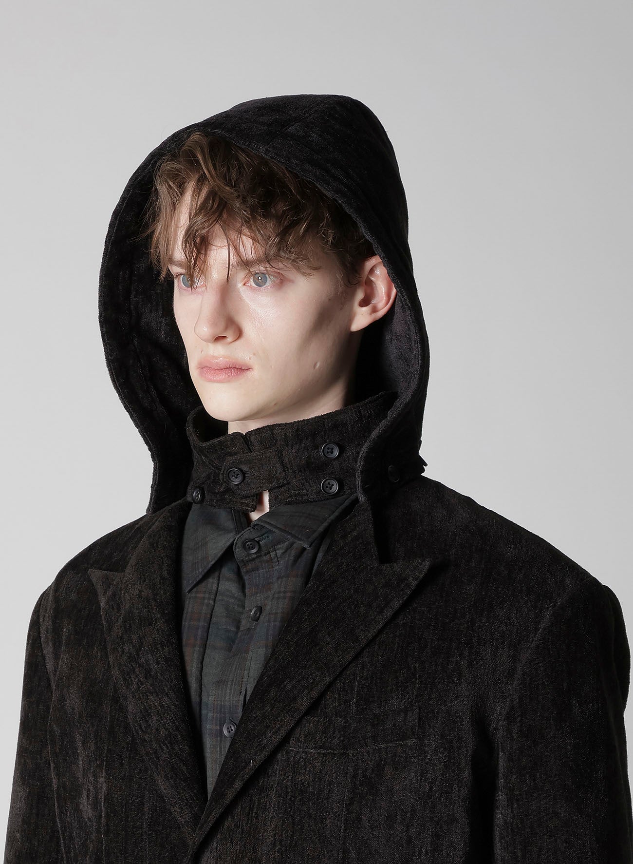 LINEN VELVET PADDED HOOD JACKET